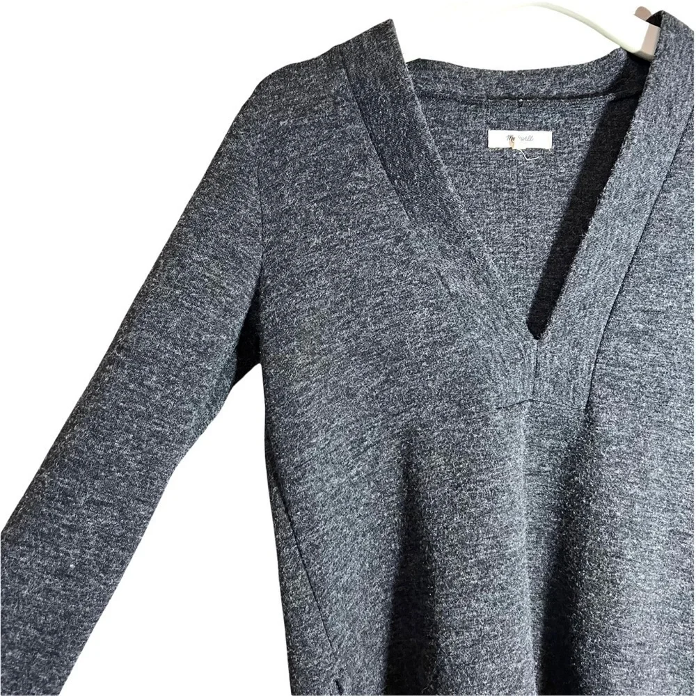 Madewell Slate Charcoal Gray Knit Popover Deep Plunging V-Neck Sweater Size M